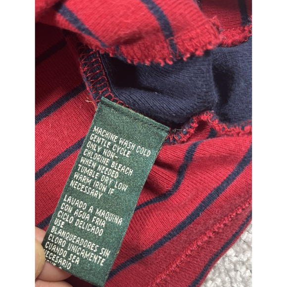 Lauren Ralph Lauren T Shirt Womens Medium Nautical Stripe Pocket Red Blouse - Picture 5 of 13